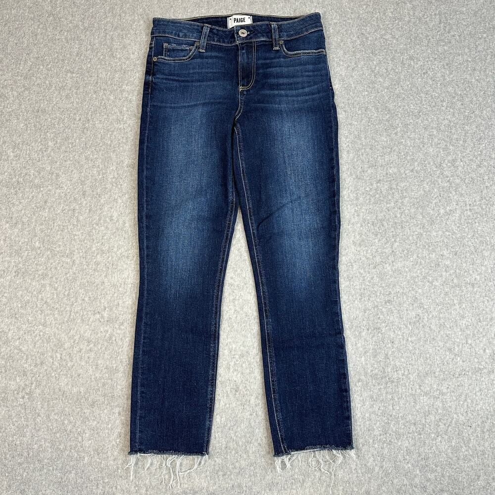 Paige Skyline Skinny Crop Jeans WMNS 26 Dark Wash Mid Rise Slim Fit Raw Hem